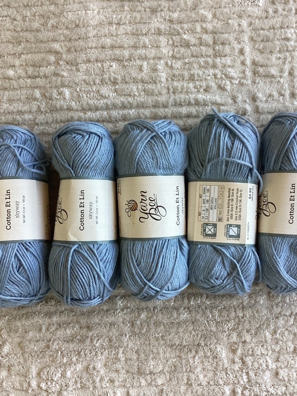 Lot Of 5 Yarn Bee Cotton Et Lin Yarn Skyway Blue Aran Cotton Linen Blend Summer.